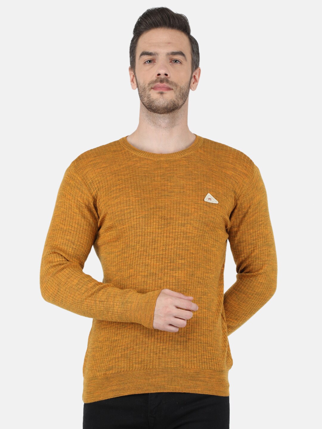 

Monte Carlo Men Mustard Solid Round Neck Pullover