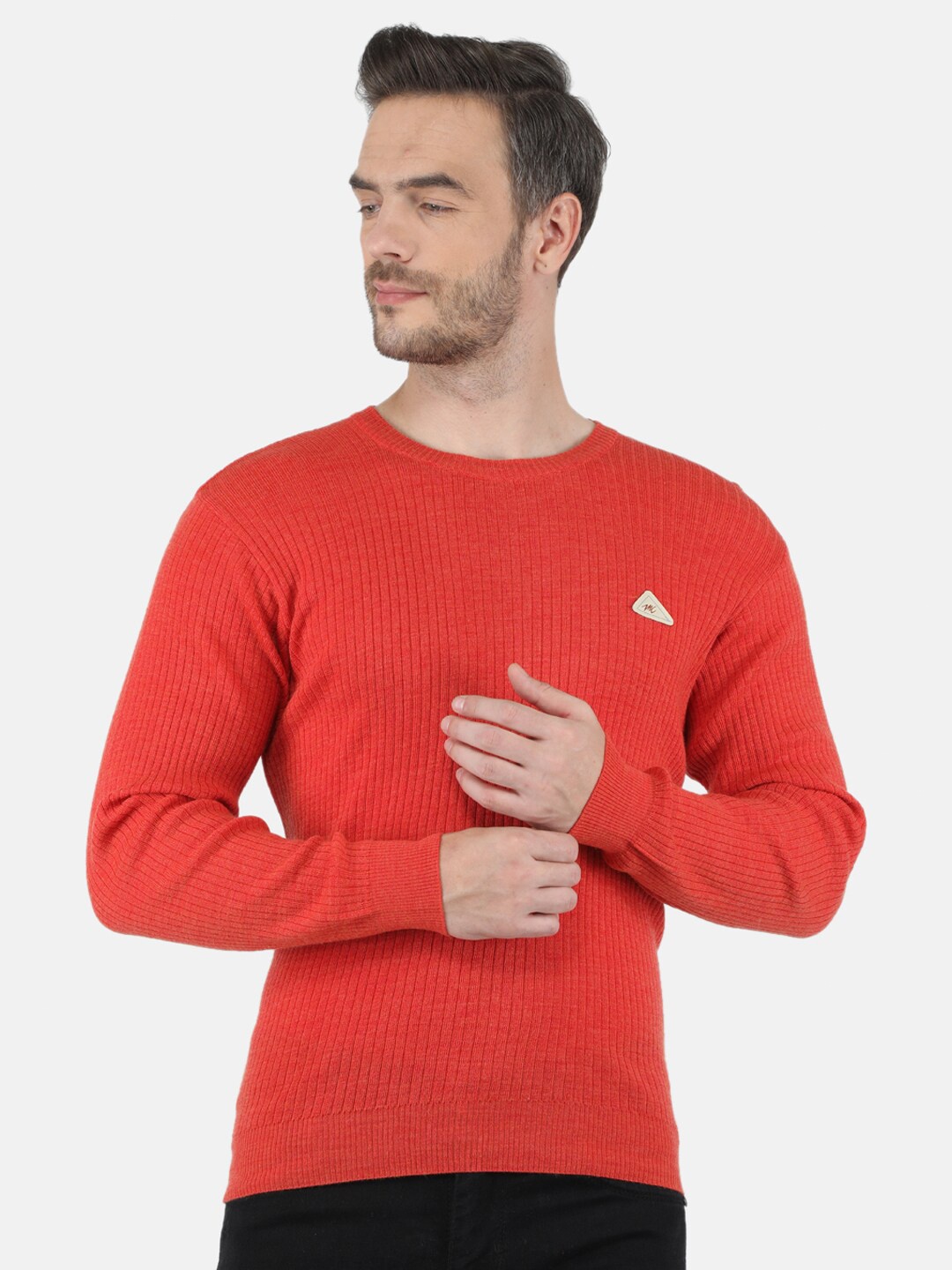 

Monte Carlo Men Orange Solid Round Neck Pullover