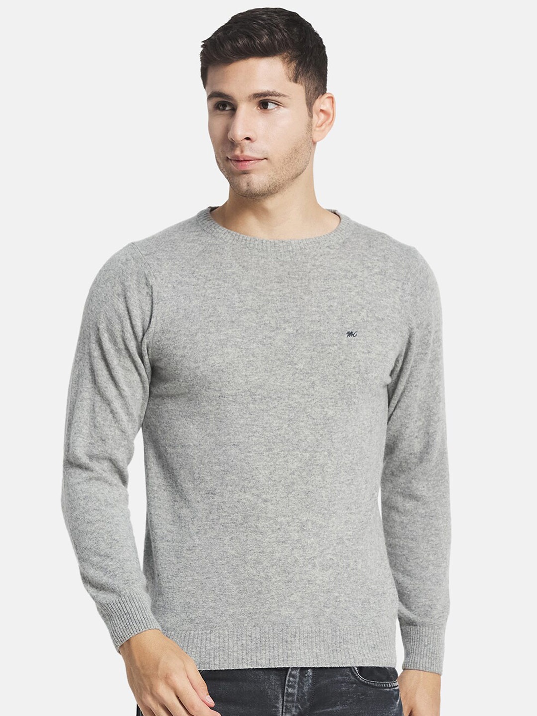 

Monte Carlo Men Grey Solid Round Neck Pullover
