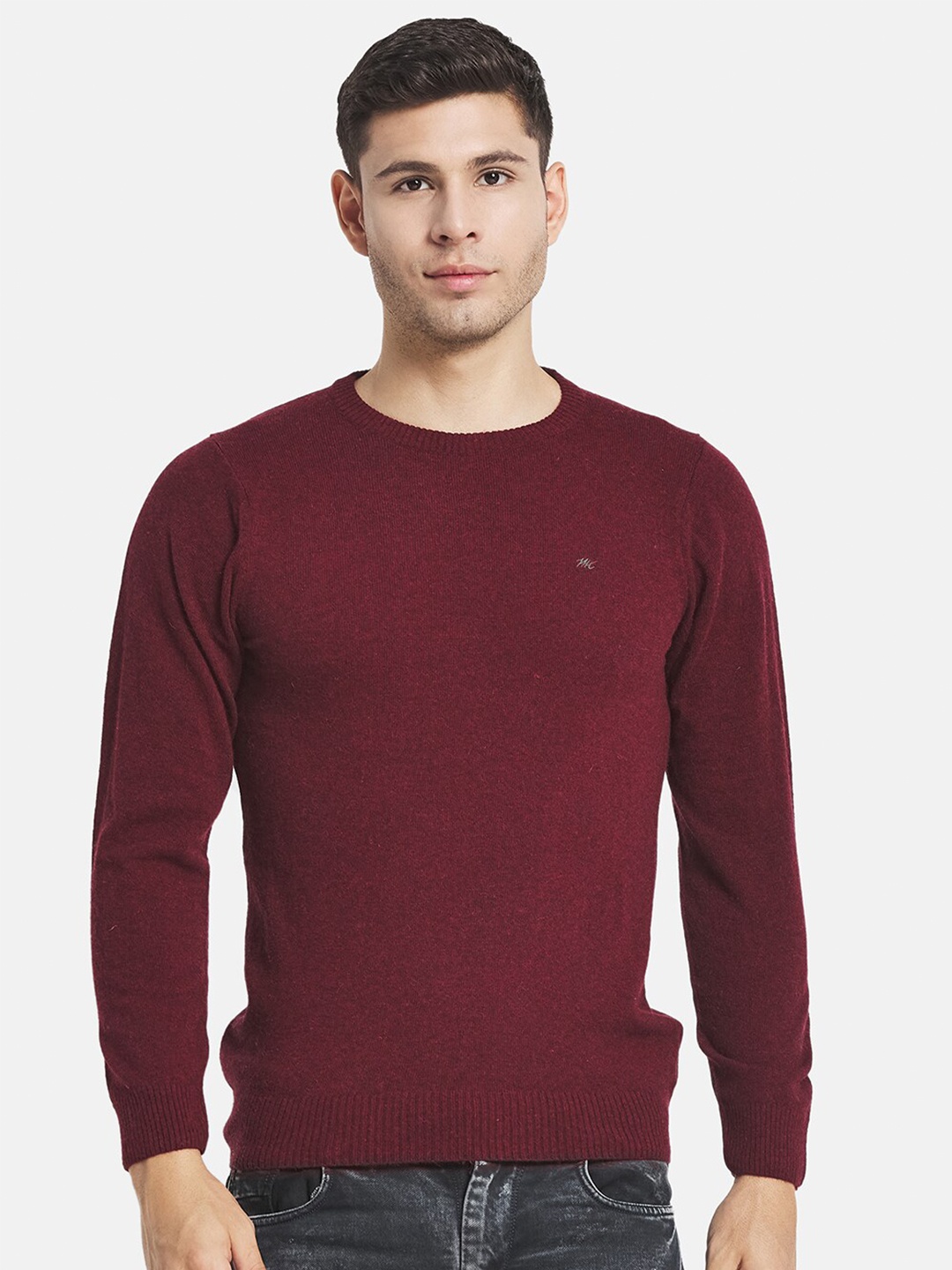 

Monte Carlo Men's Lambs Wool Maroon Solid Round Neck Pullover