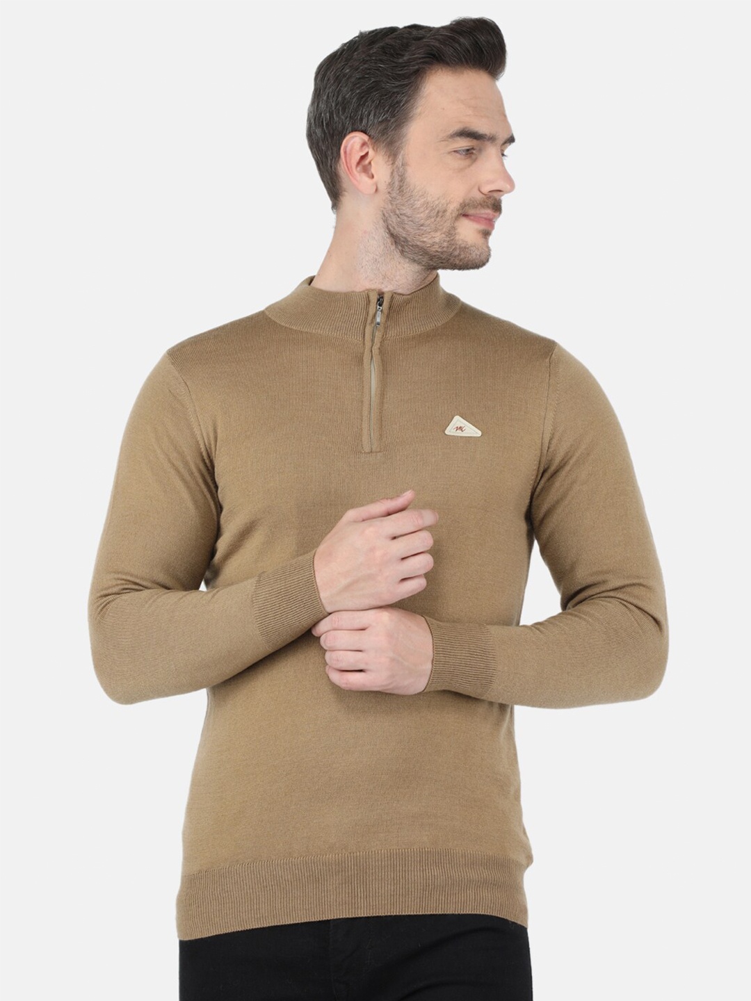 

Monte Carlo Men's Blend Wool Tan Solid Collar Pullover