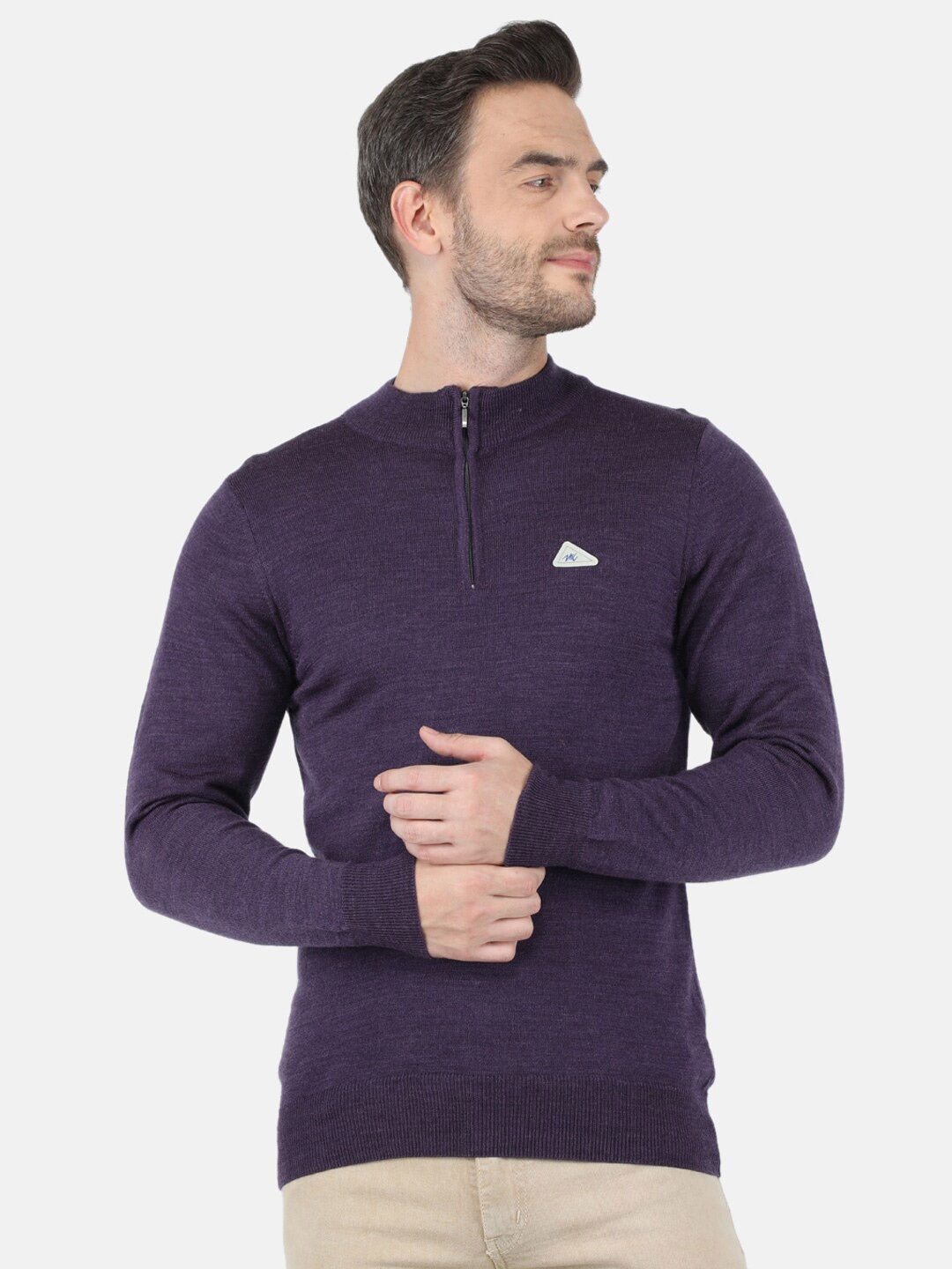 

Monte Carlo Men's Blend Wool Purple Solid Collar Pullover