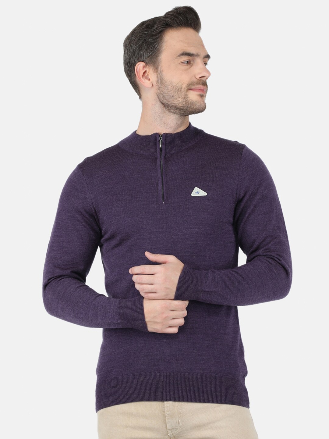 

Monte Carlo Men Purple Mock Collar Pullover