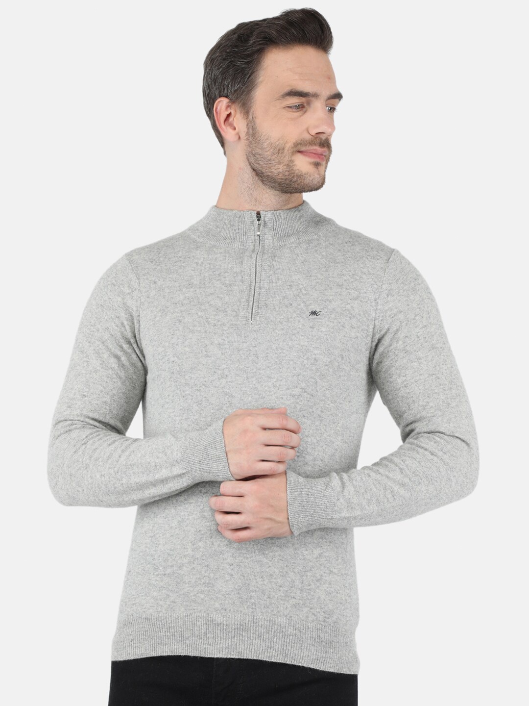 

Monte Carlo Men Grey Mock Collar Wool Pullover