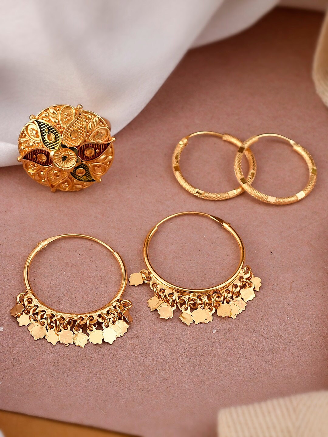 

Silvermerc Designs Set Of 3 Gold-Plated Meenakari Jewellery Set