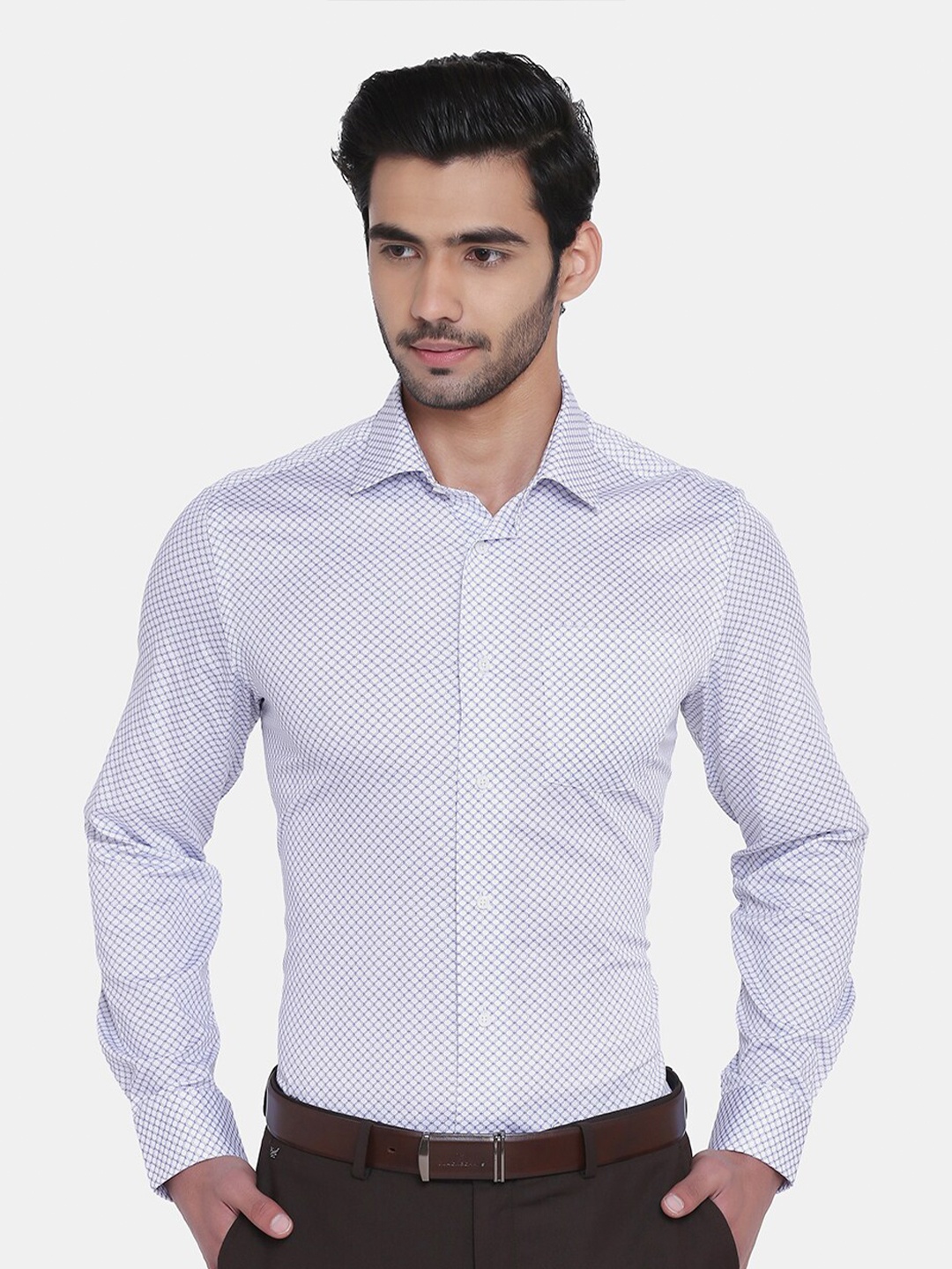 

Blackberrys Men White Slim Fit Micro Checks Printed Formal Shirt