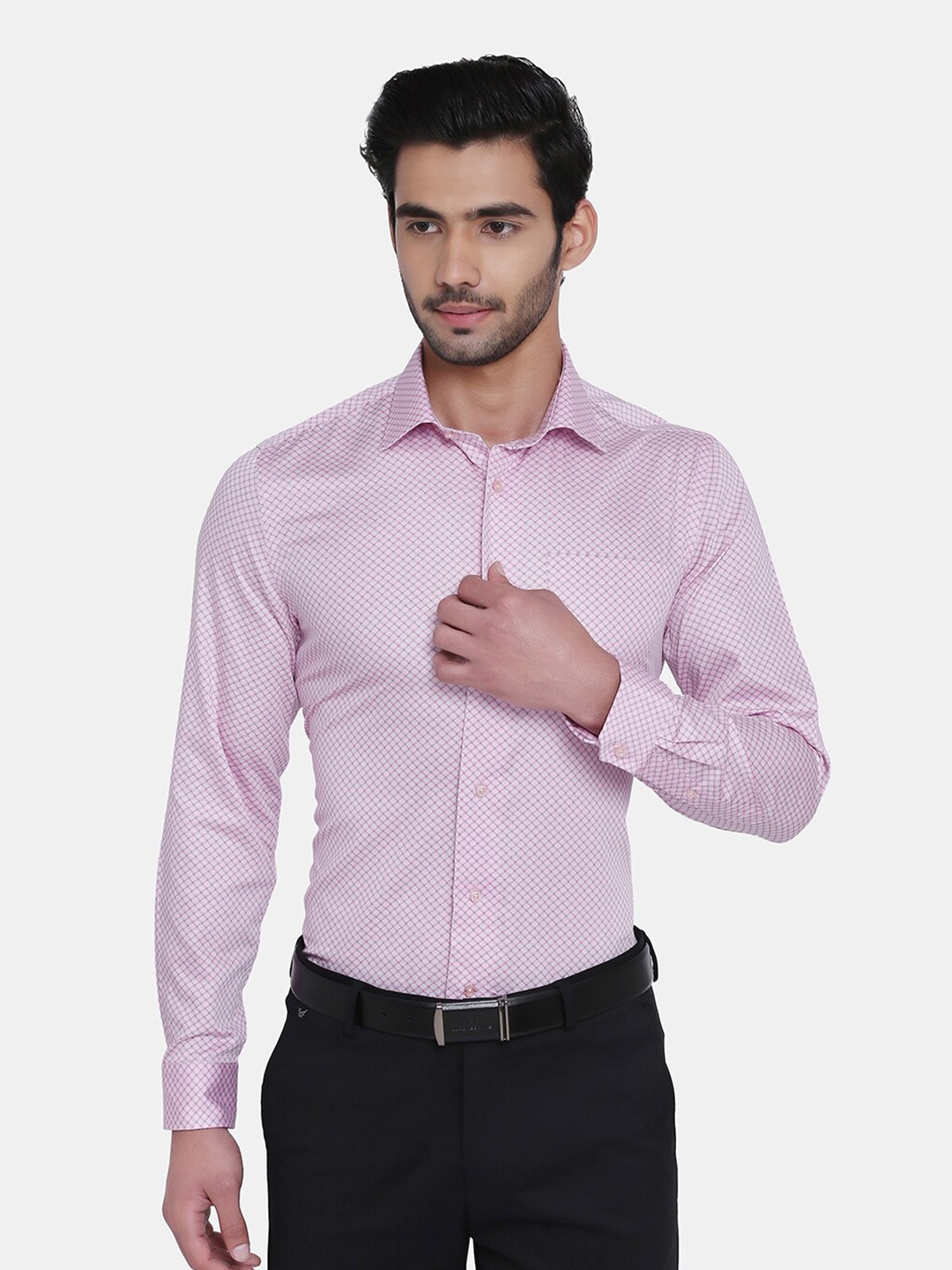 

Blackberrys Men Pink Slim Fit Printed Formal Cotton Shirt