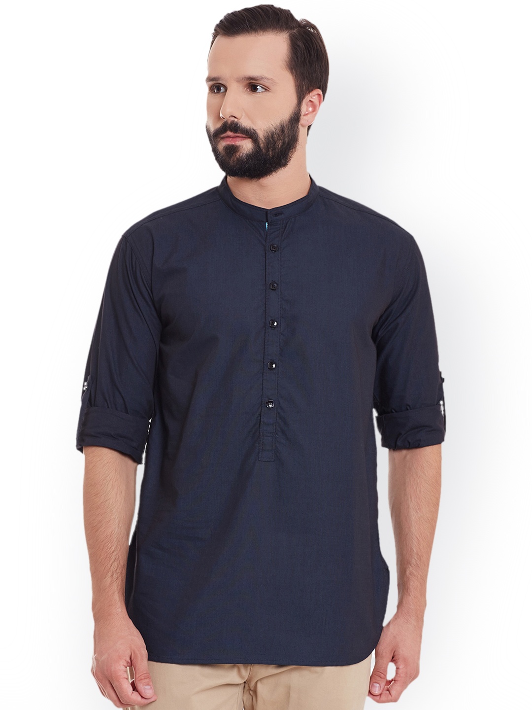 

even Men Navy Blue Solid Straight Kurta