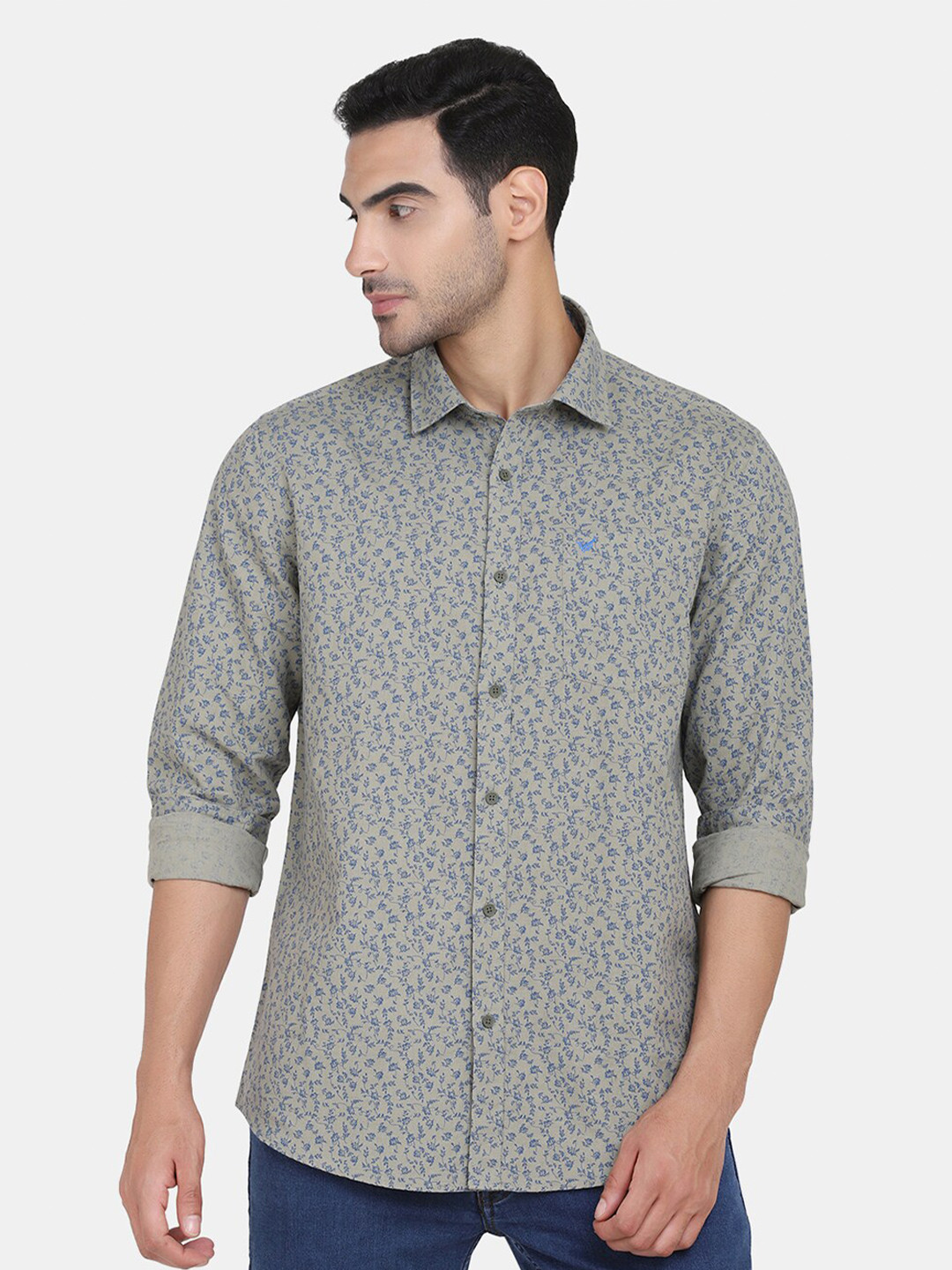 

Blackberrys Men Olive Green Slim Fit Floral Printed Casual Shirt