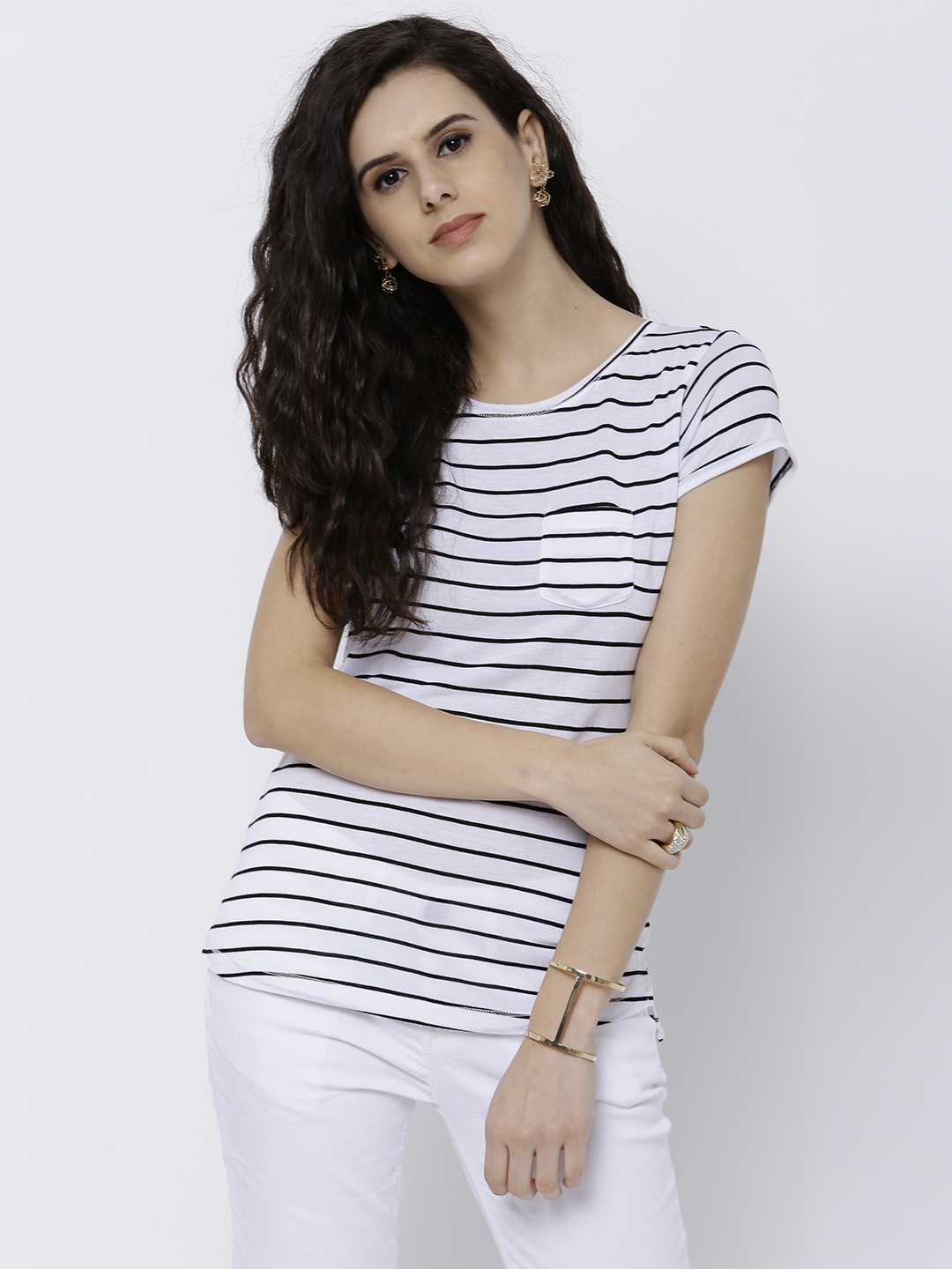 

Tokyo Talkies Women White & Black Striped Top