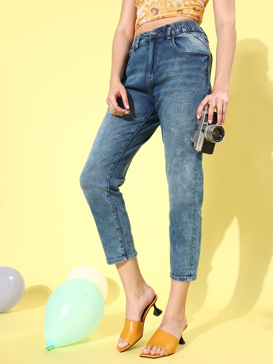 

Mast & Harbour Women Blue Boyfriend Fit Light Fade Stretchable Jeans