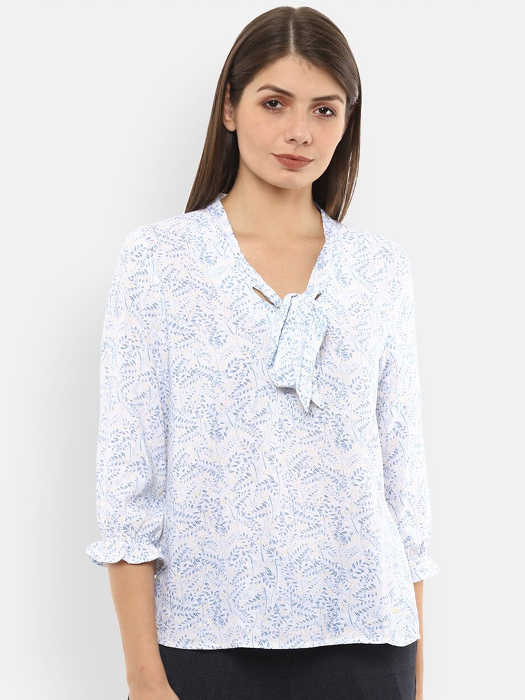 

Van Heusen Woman White Floral Print Tie-Up Neck Top