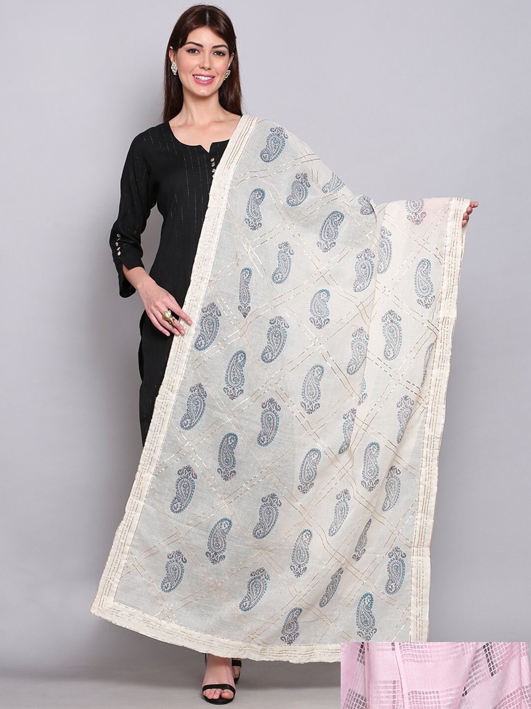 

Miaz Lifestyle Pack Of 2 Women Off White & Pink Printed Dupatta