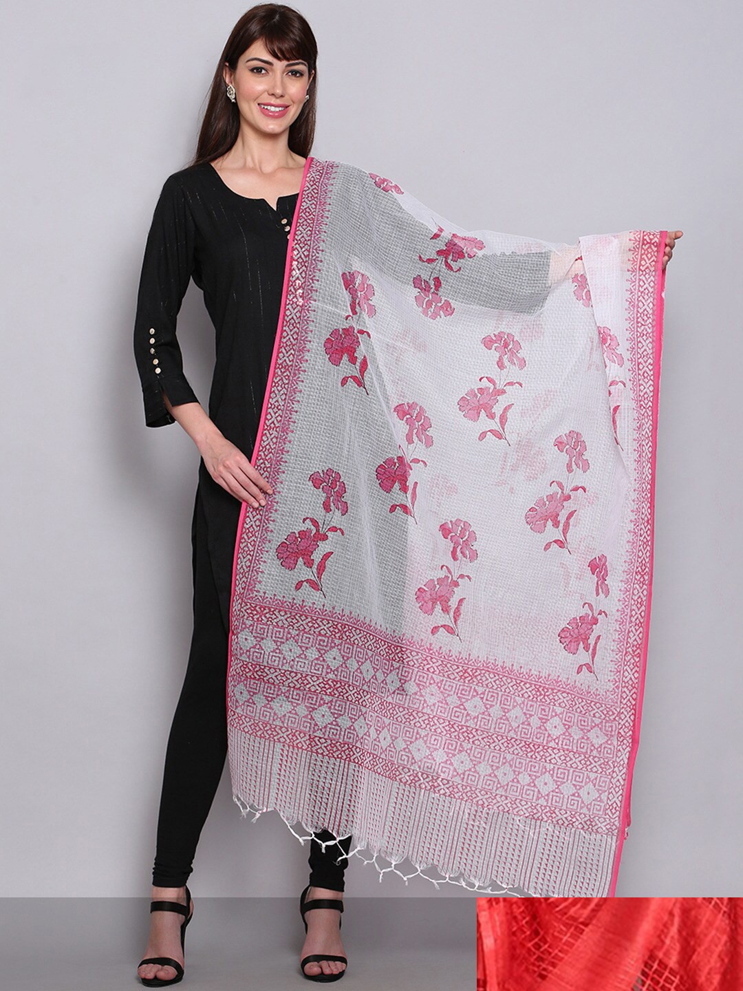 

Miaz Lifestyle Pink & White Ombre Woven Design Bandhani Dupatta with Gotta Patti