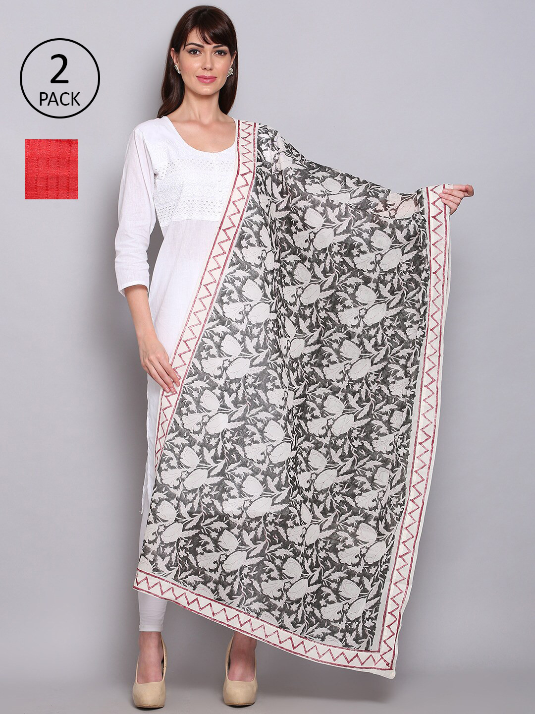 

Miaz Lifestyle Red & Black Ombre Woven Design Pack of 2 Bandhani Dupatta with Gotta Patti