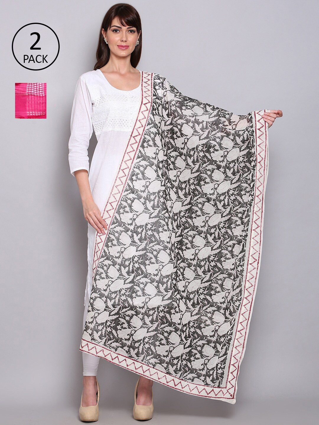 

Miaz Lifestyle Grey & White Pack Of 2 Dupatta