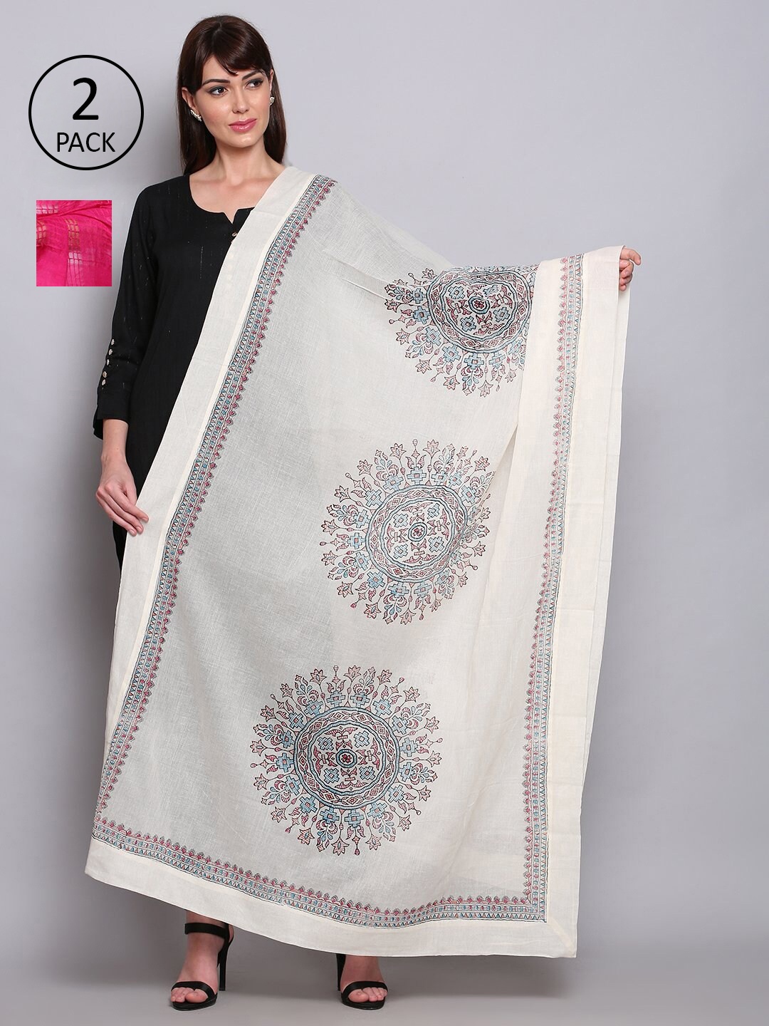 

Miaz Lifestyle White & Pink Pack Of 2 Dupatta