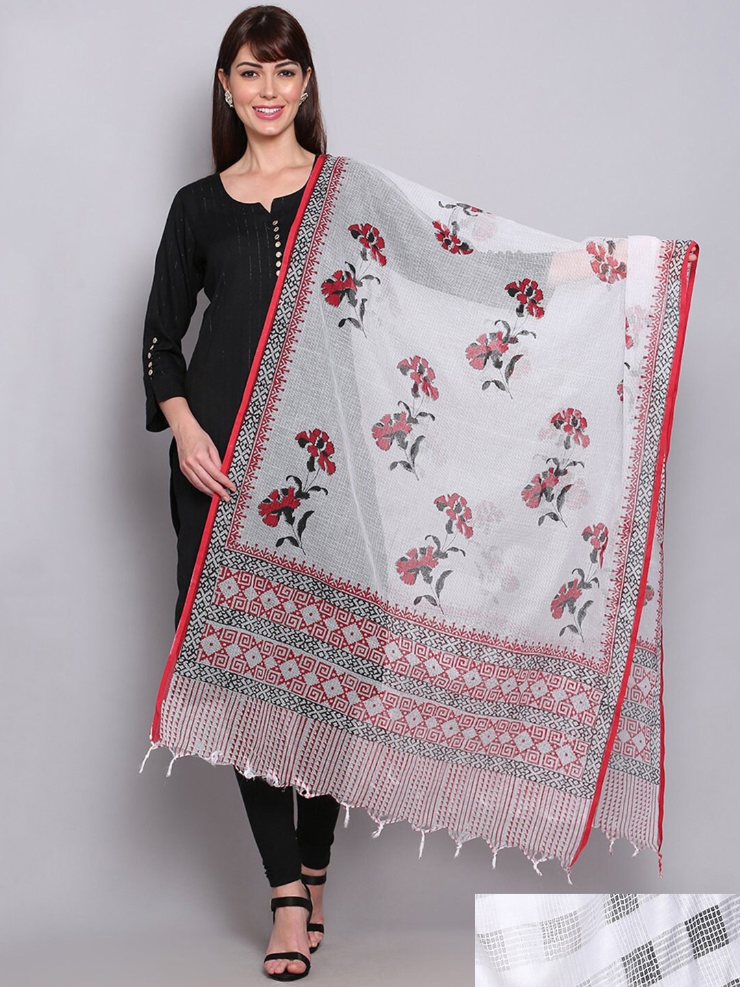 

Miaz Lifestyle White & Red Pack of 2 Woven Design Dupatta