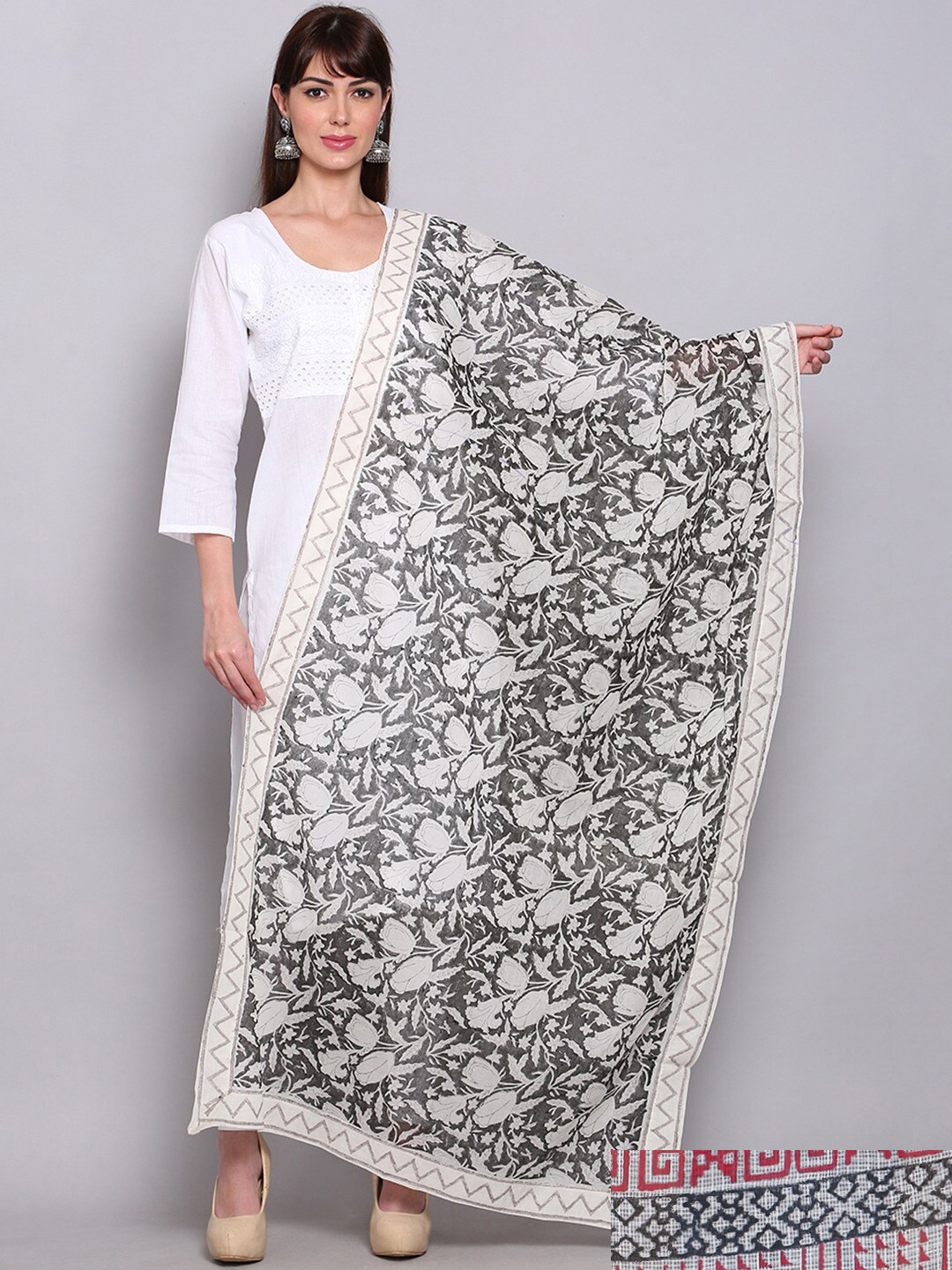 

Miaz Lifestyle Pack Of 2 White & Red Printed Cotton Dupatta