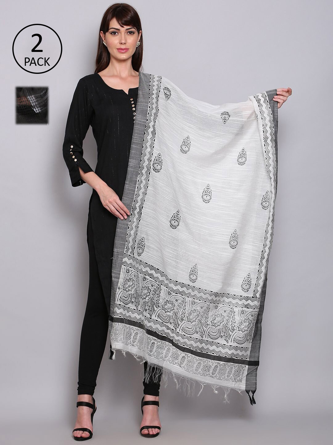 

Miaz Lifestyle Set Of 2 White & Black Ethnic Motifs Printed Dupatta