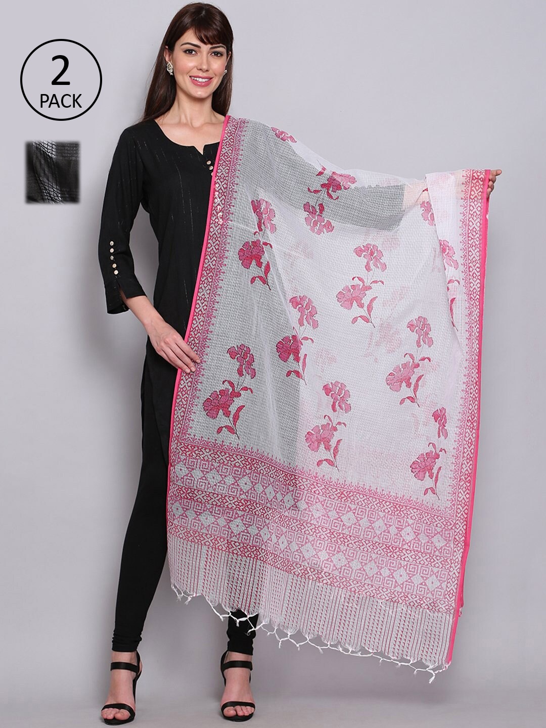 

Miaz Lifestyle Pack Of 2 White & Black Checked Dupatta