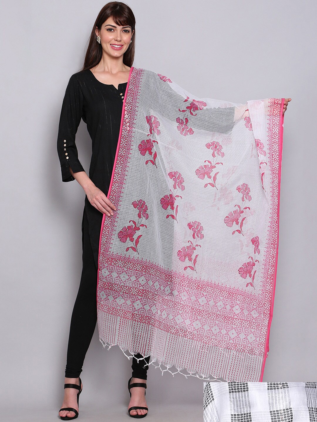 

Miaz Lifestyle Set Of 2 White & Pink Woven Design Bandhani Dupatta