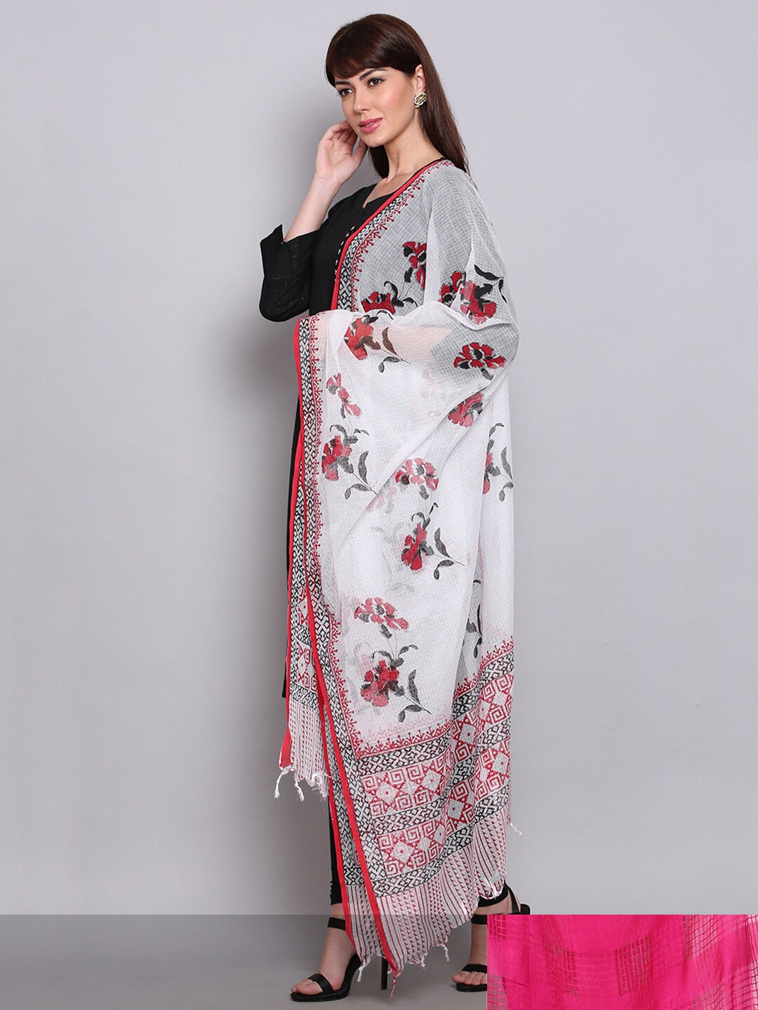 

Miaz Lifestyle White & Red Pack of 2 Printed Leheriya Dupatta