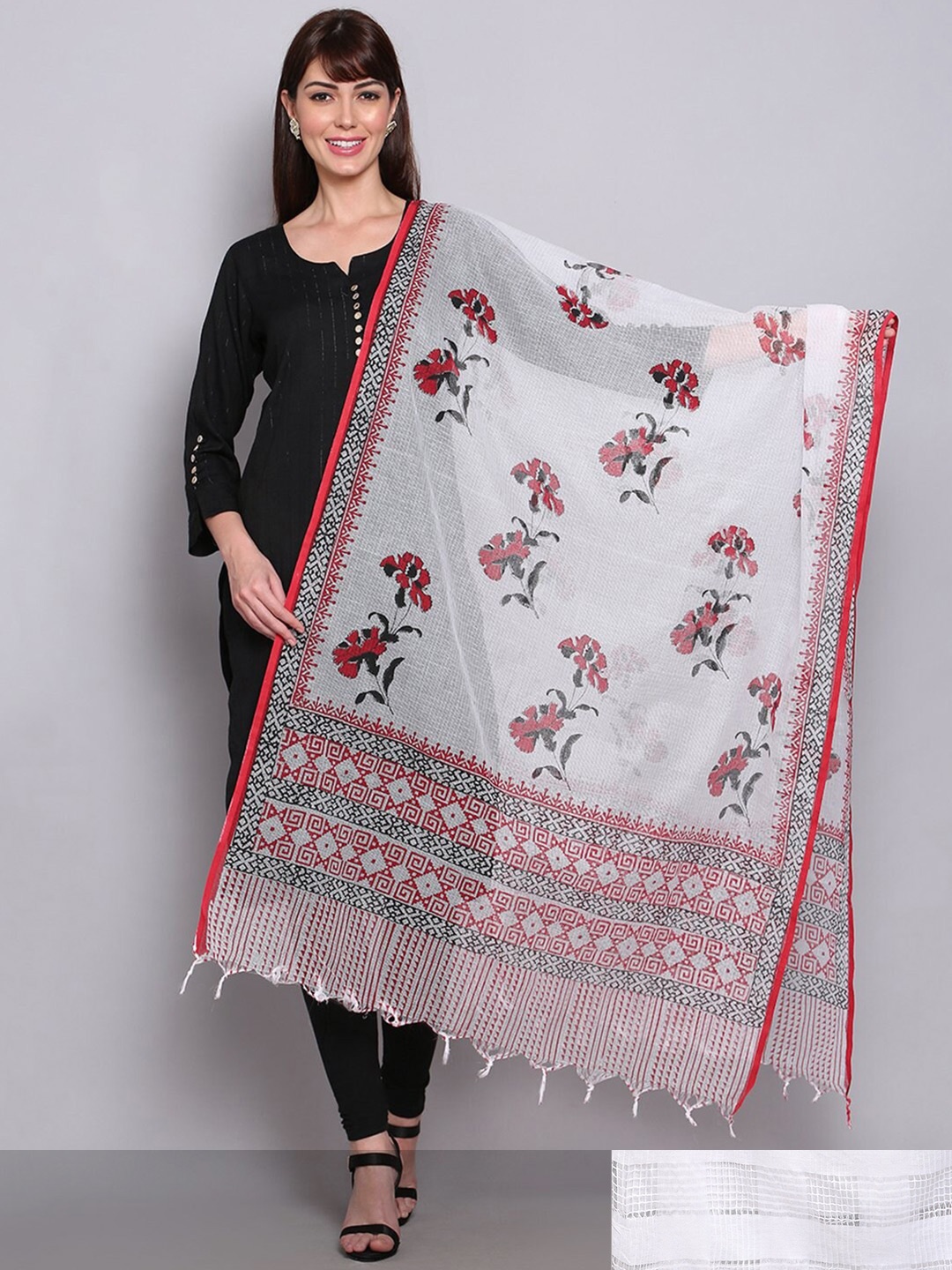 

Miaz Lifestyle Pack of 2 White & Red Printed Dupatta