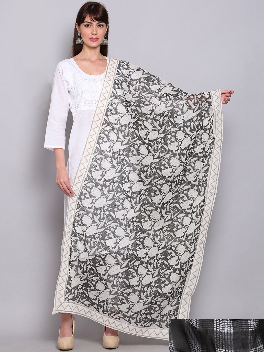 

Miaz Lifestyle Pack of 2 White & Black Printed Kalamkari Dupatta