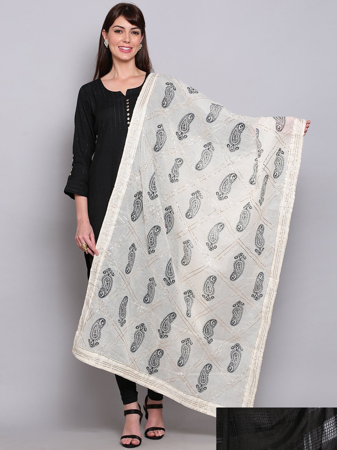 

Miaz Lifestyle Pack of 2 Black & White Ethnic Motifs Woven Design Dupatta