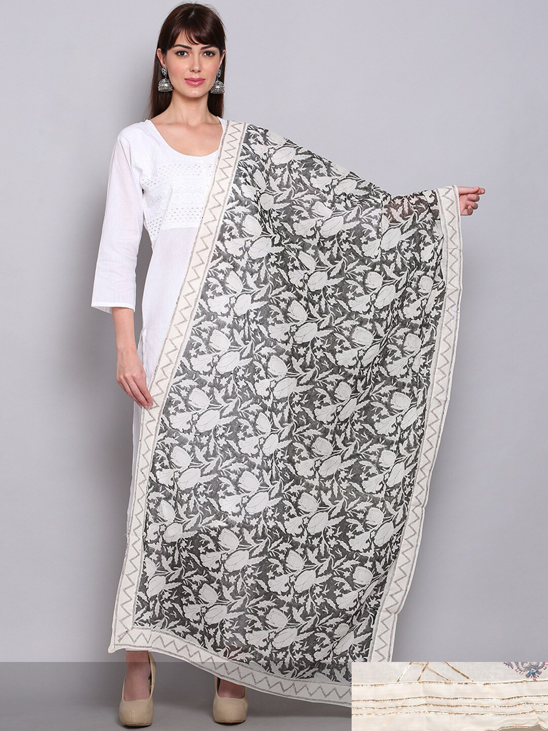

Miaz Lifestyle Pack of 2 White & Black Ethnic Motifs Woven Design Cotton Dupatta