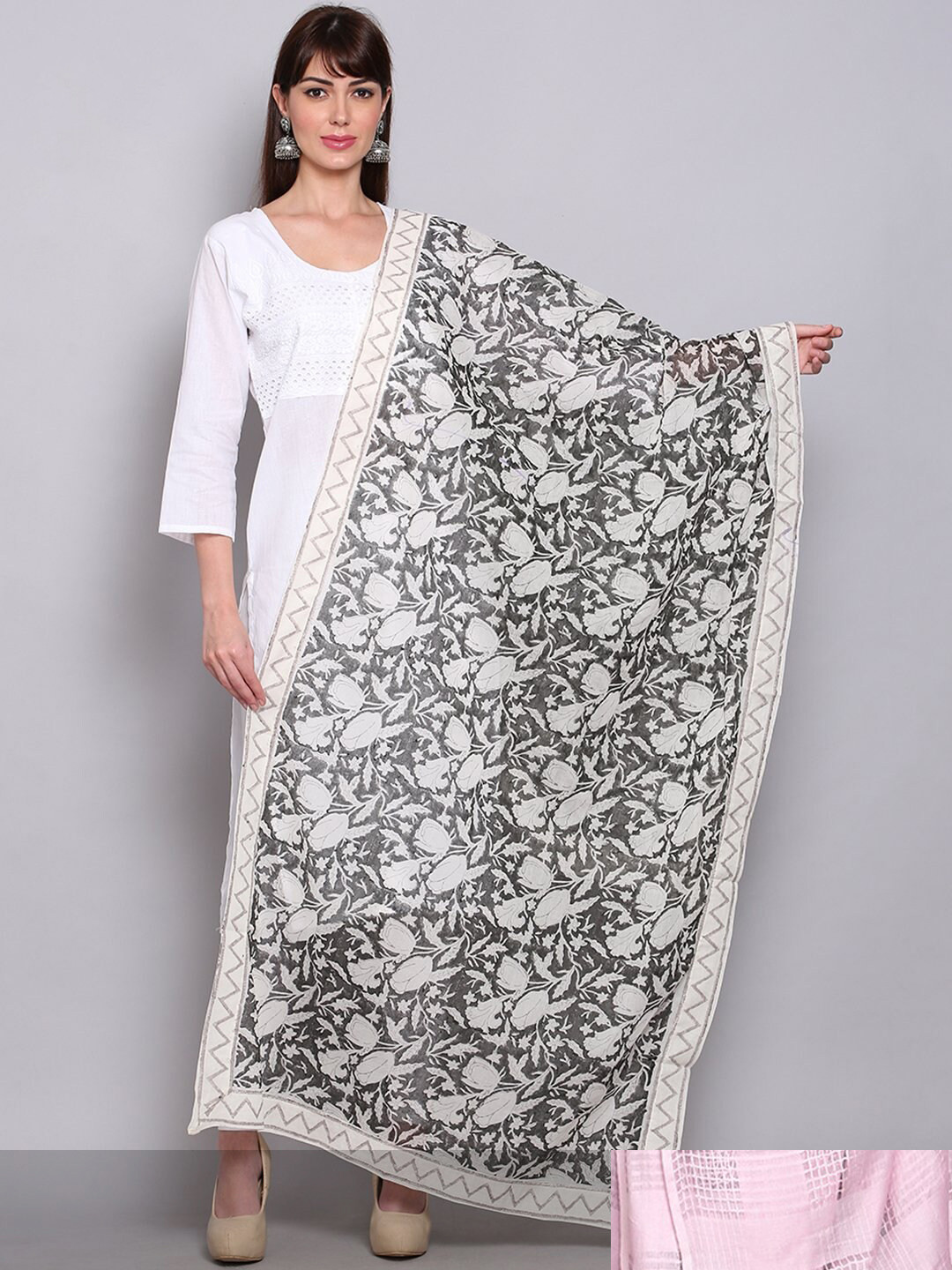 

Miaz Lifestyle Pack of 2 White & Black Woven Design Bandhani Cotton Dupatta