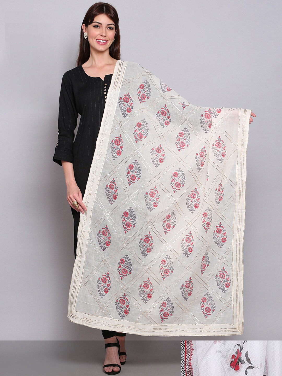 

Miaz Lifestyle White & Red Pack Of 2 Ethnic Motifs Printed Cotton Dupatta