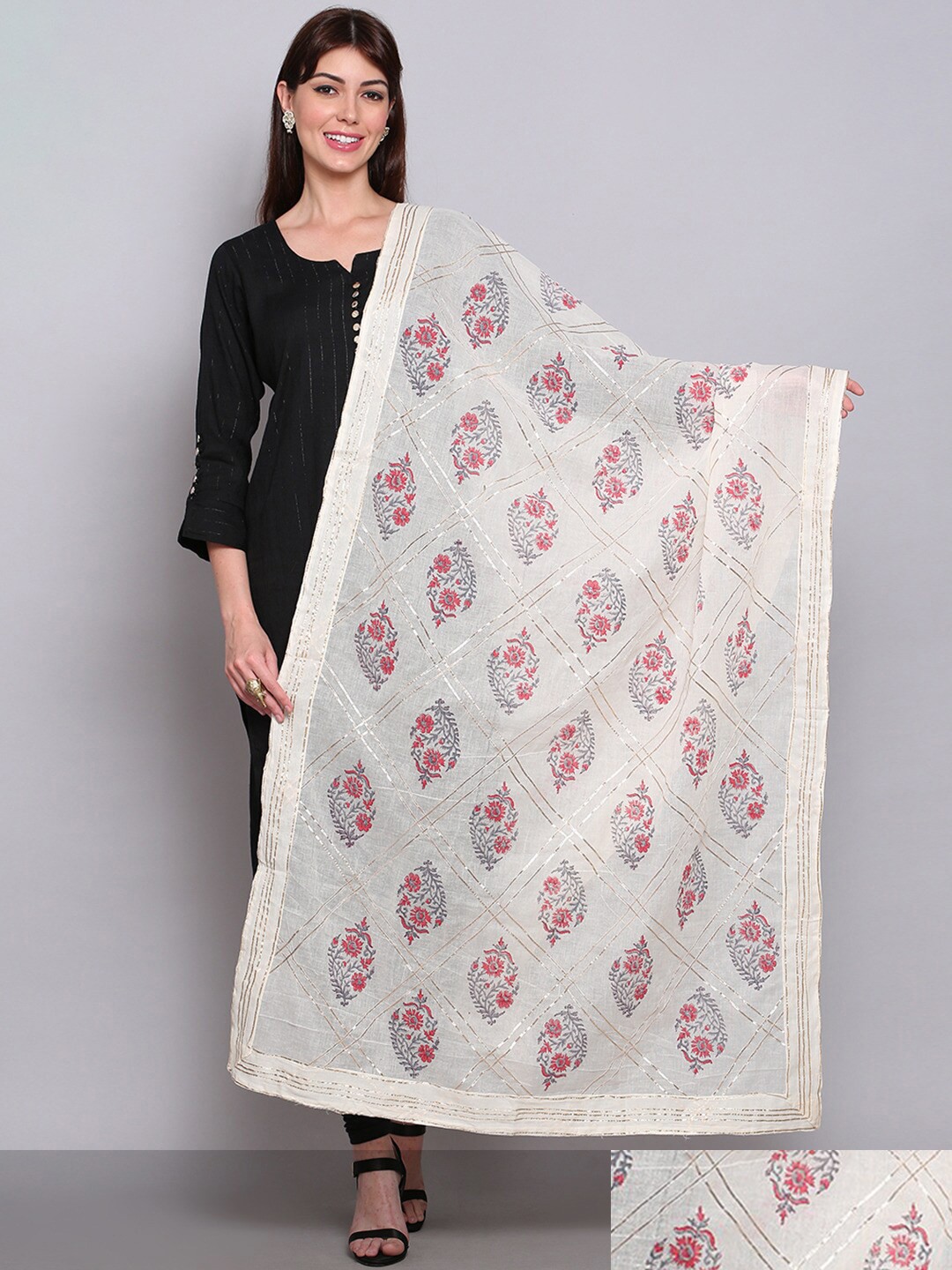 

Miaz Lifestyle Women Pack Of 2 White Woven Design Cotton Dupatta