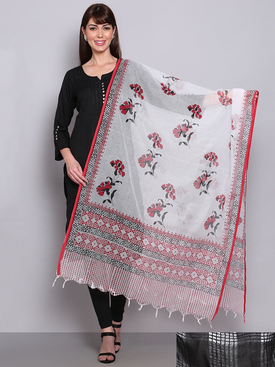 

Miaz Lifestyle Women Pack Of 2 White & Black Woven Design Dupatta