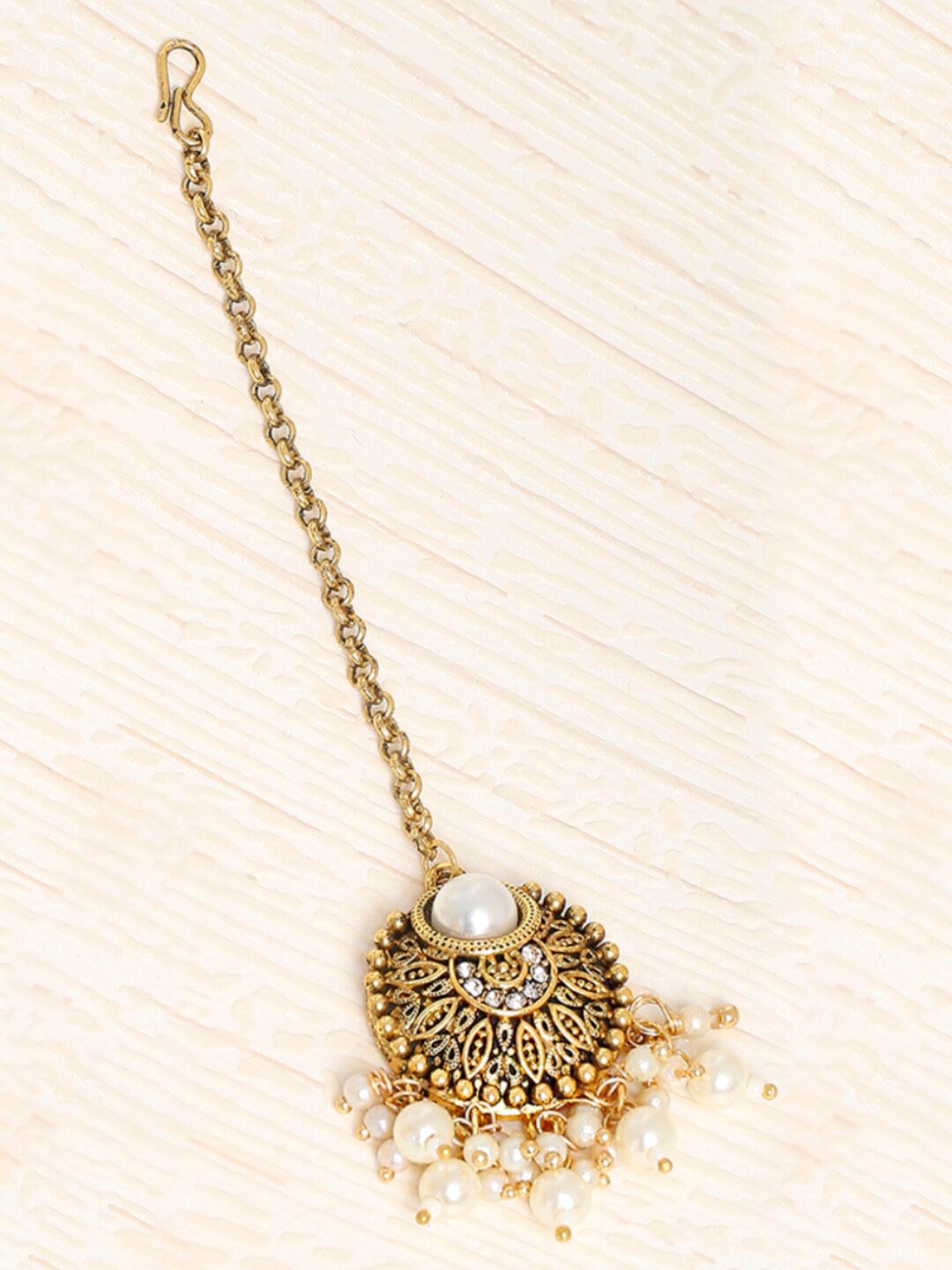 

OOMPH Gold Plated White Stone-Studded Mangtikka