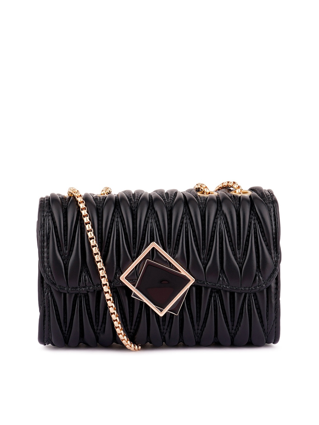 

London Rag Black Textured PU Quilted Sling Bag