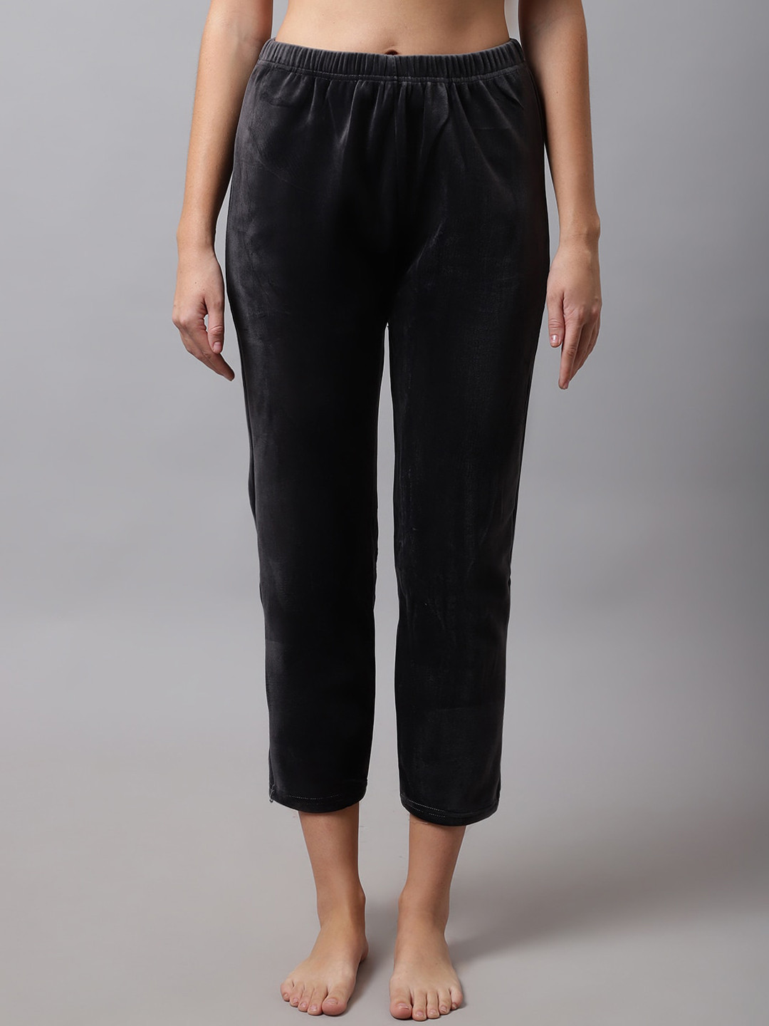 

TAG 7 Women Black Solid velvet winter Lounge Pants