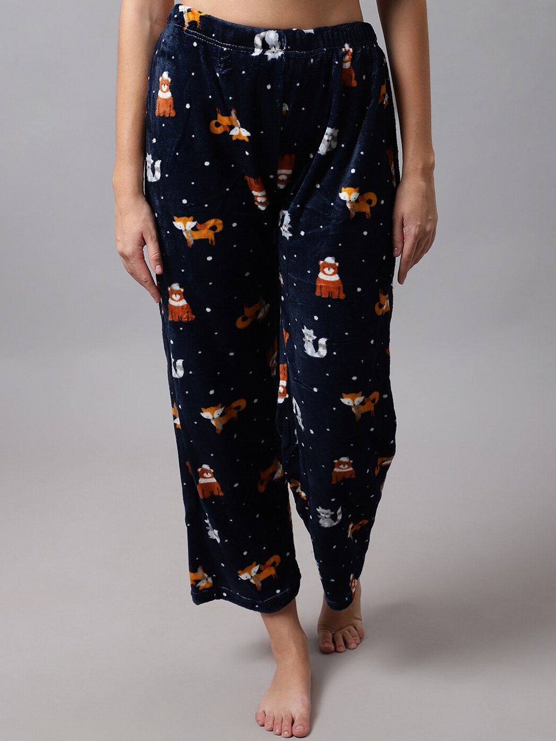 

TAG 7 Women Navy Blue & Orange Printed Lounge Pants