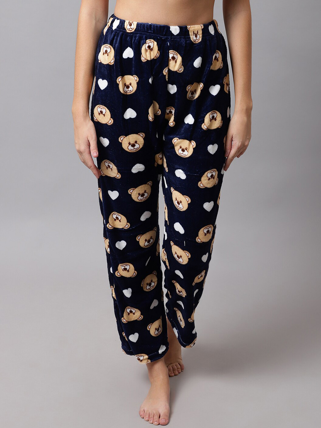 

TAG 7 Women Navy Blue & Beige Printed Fleece Lounge Pants