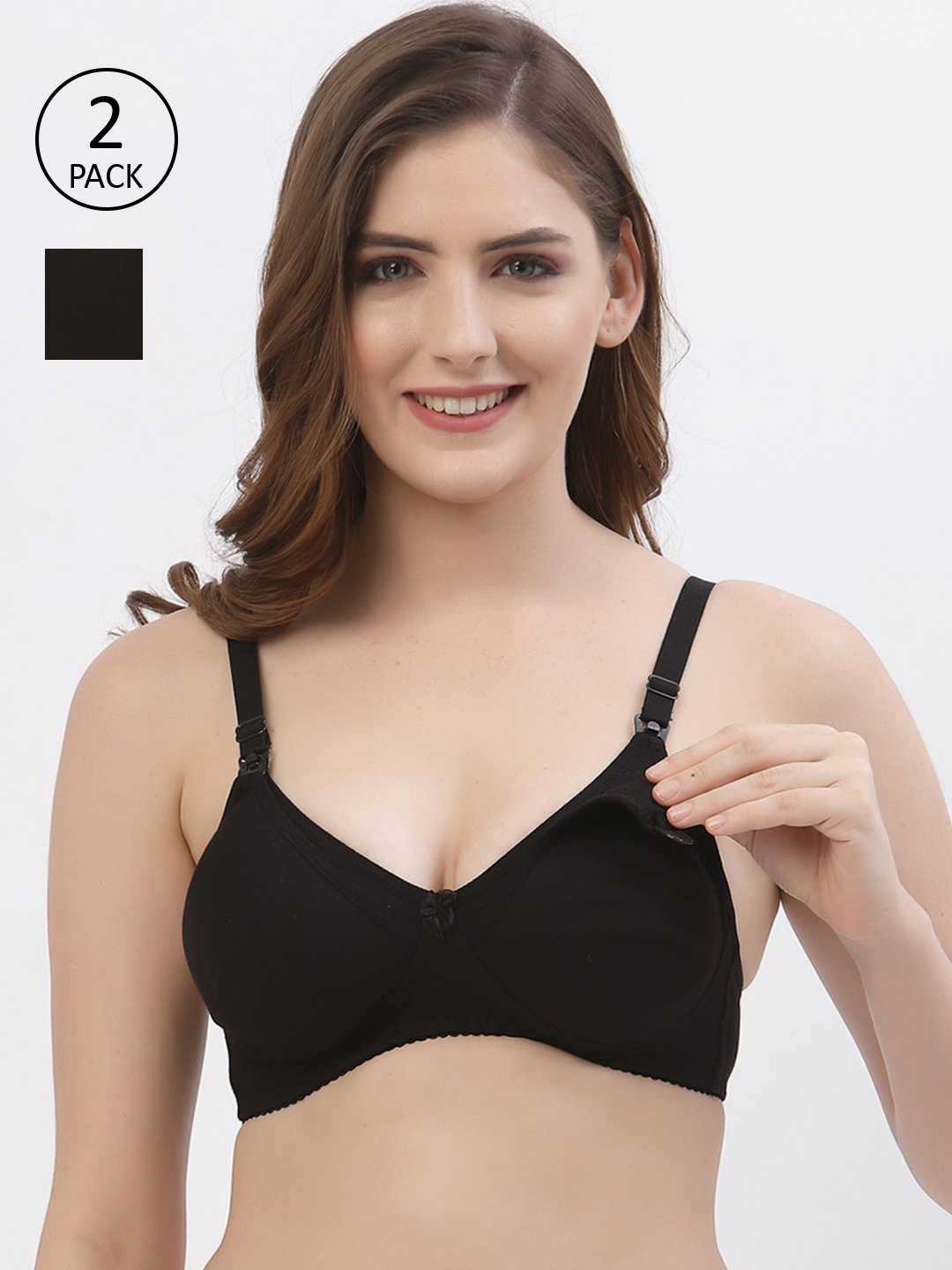 

Floret Pack of 2 Full-Coverage Maternity Bra, Black