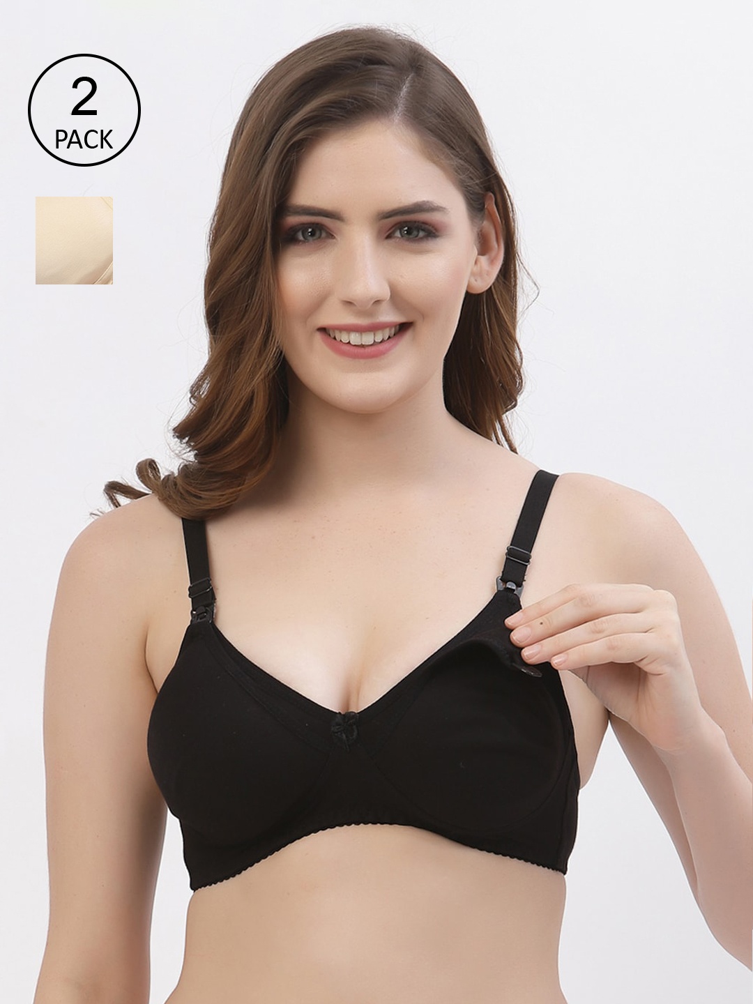 

Floret Pack of 2 Full-Coverage Maternity Bra, Black