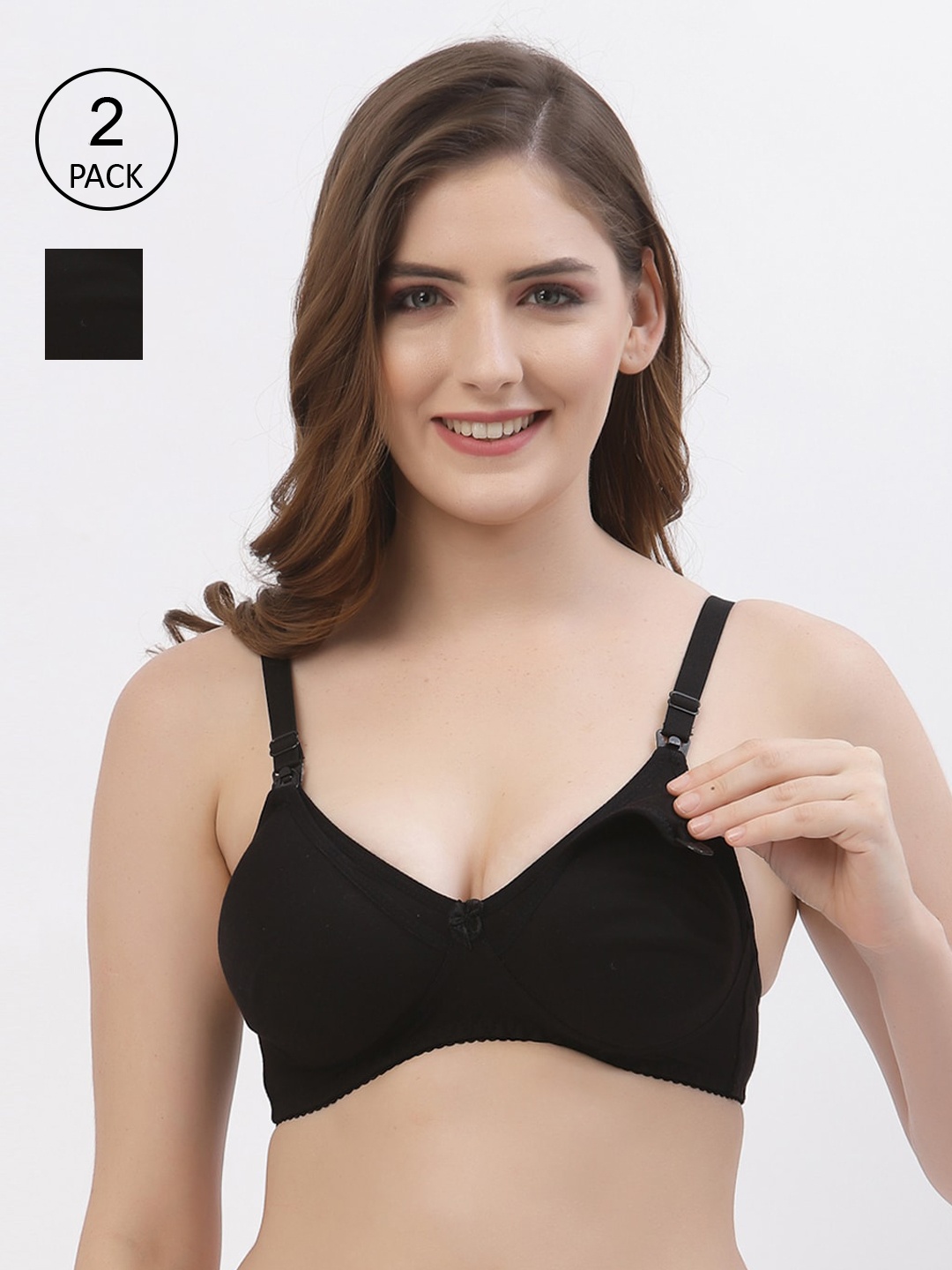 

Floret Pack of 2 Full-Coverage Maternity Bra, Black