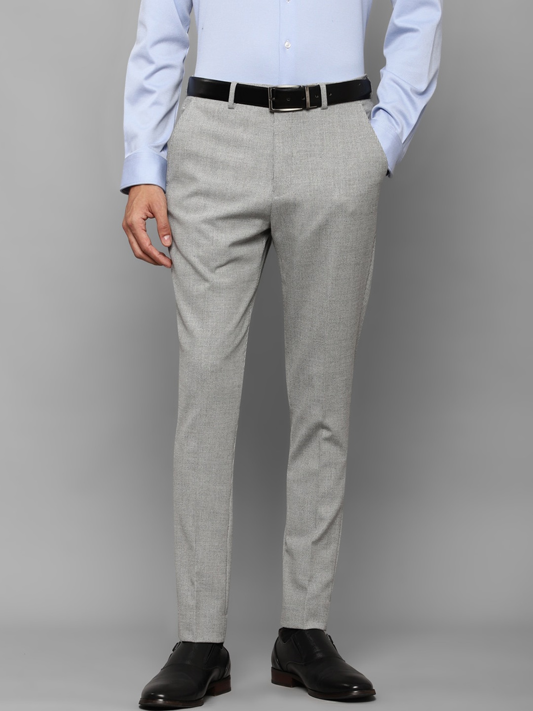 

Louis Philippe Men Grey Checked Slim Fit Trousers