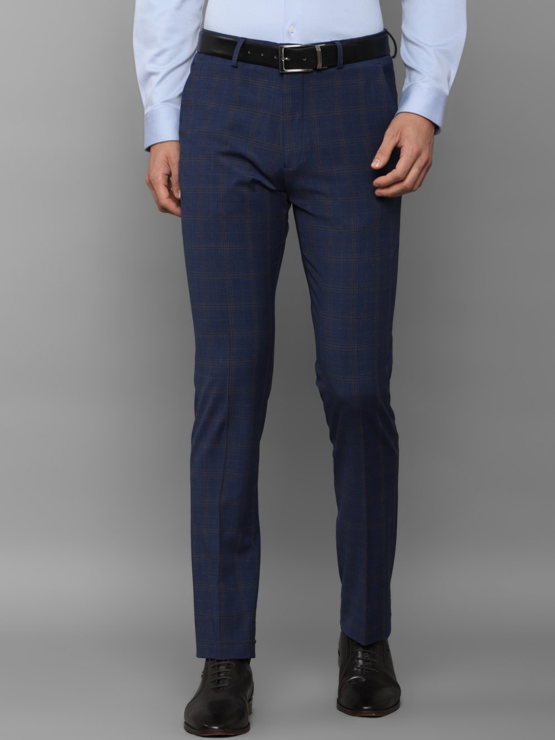 

Louis Philippe Men Navy Blue Checked Slim Fit Trousers