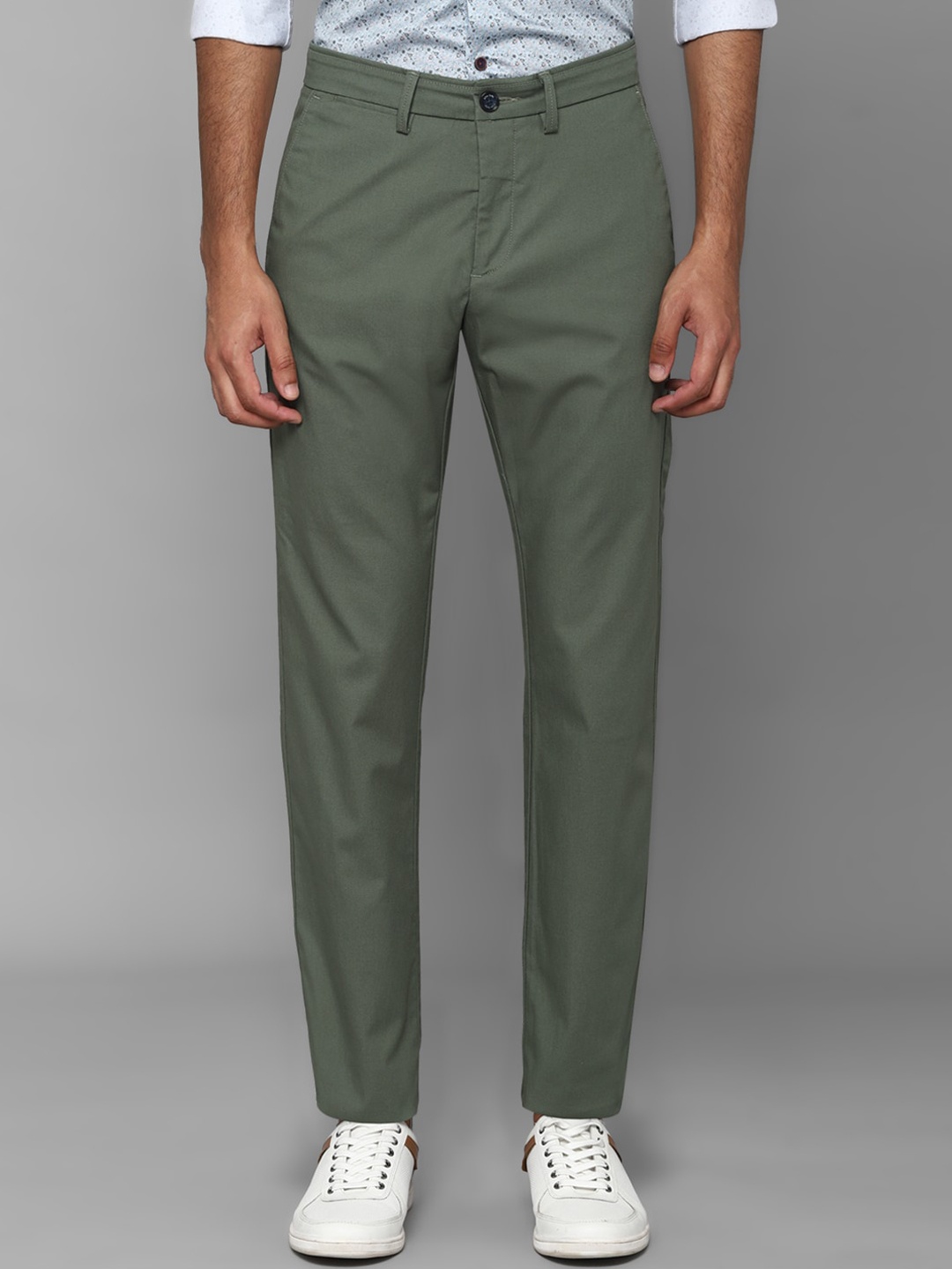 

Allen Solly Men Olive Green Textured Slim Fit Trousers