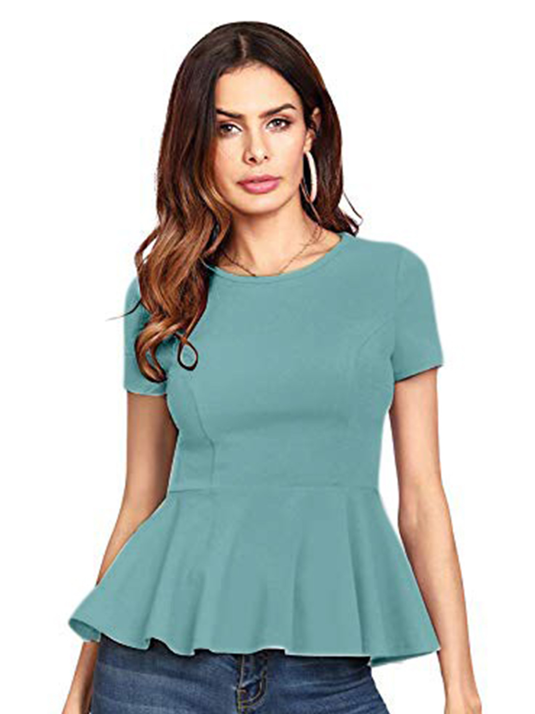 

SWEETPEL Women Turquoise Blue Peplum Top