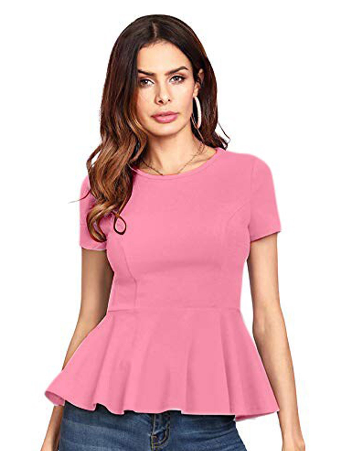 

SWEETPEL Women Pink Solid Peplum Top