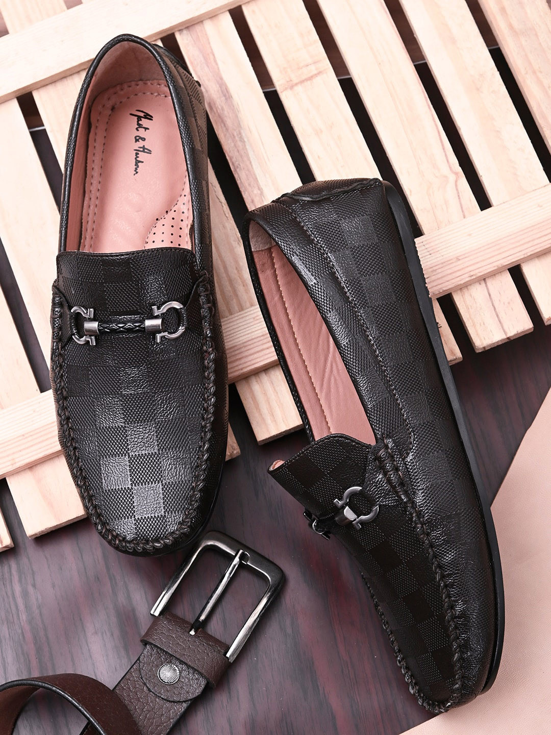 

Mast & Harbour Men Black Textured PU Loafers