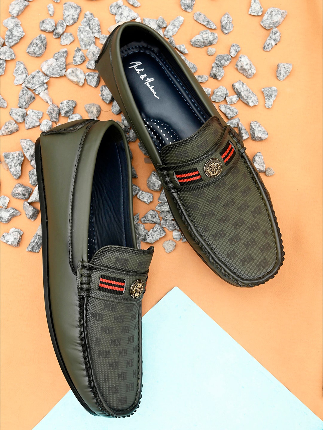 

Mast & Harbour Men Olive Green Printed PU Loafers